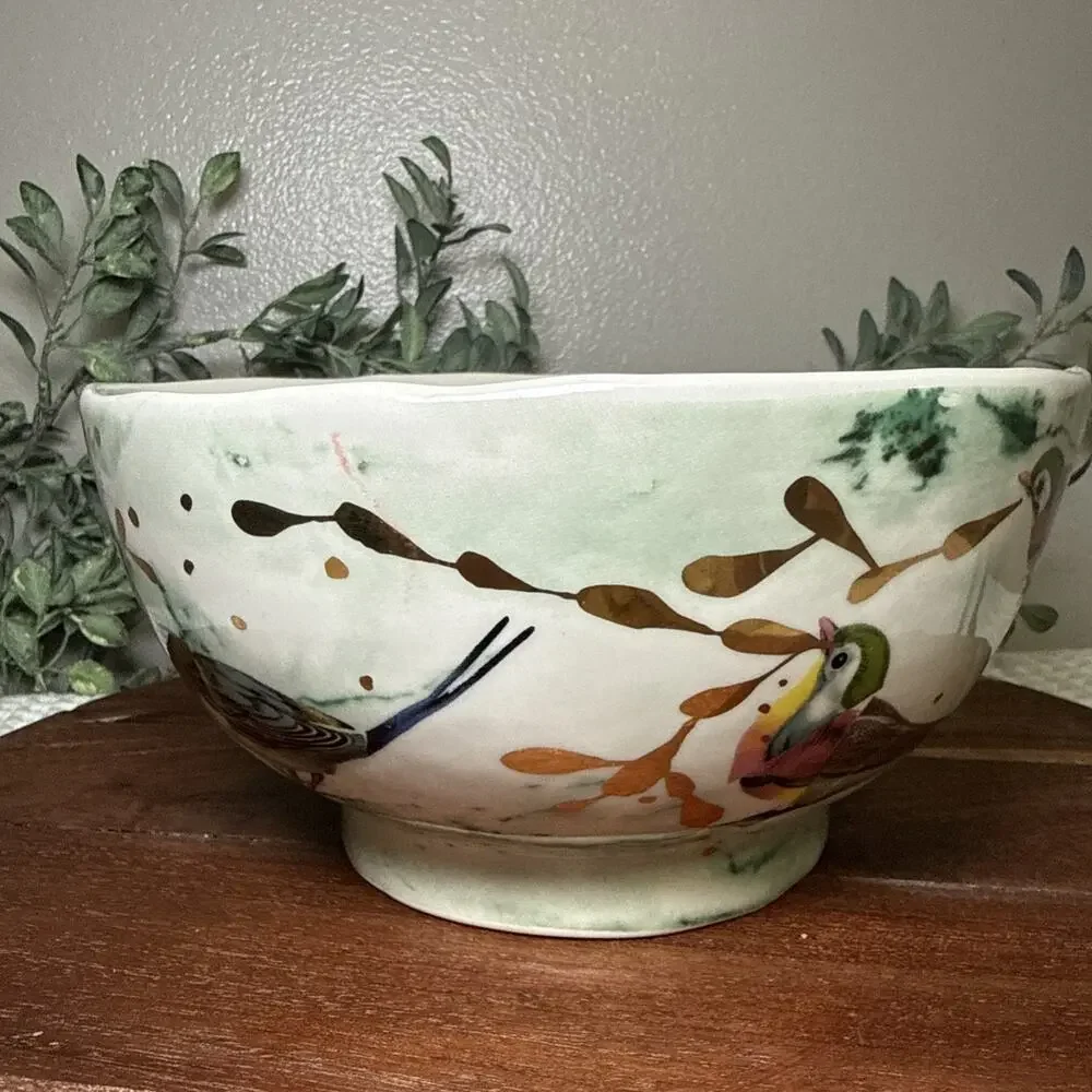 Anthropologie Rvan Hoffman Colorful Dreambirds 2015 Serving Bowl 7.5” Retired